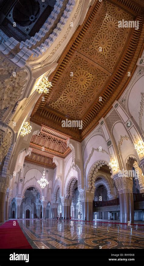Inside Hassan Ii Mosque Interior Corridor With Columns Arabic Arches