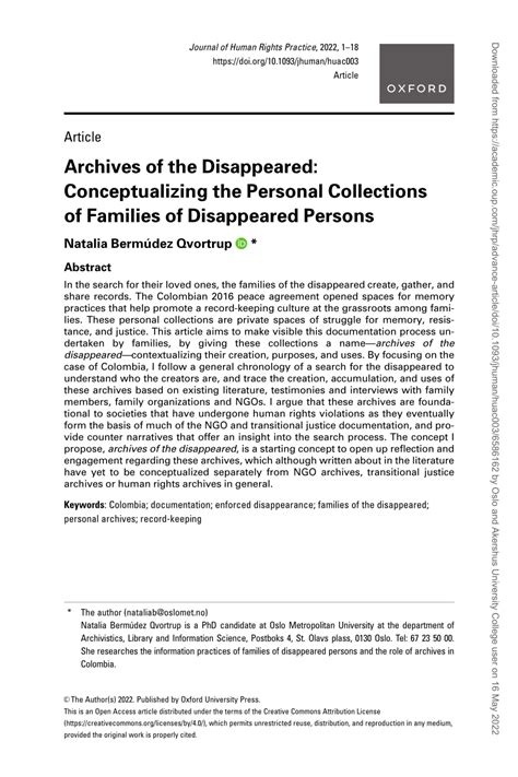 Pdf Archives Of The Disappeared Conceptualizing The Personal