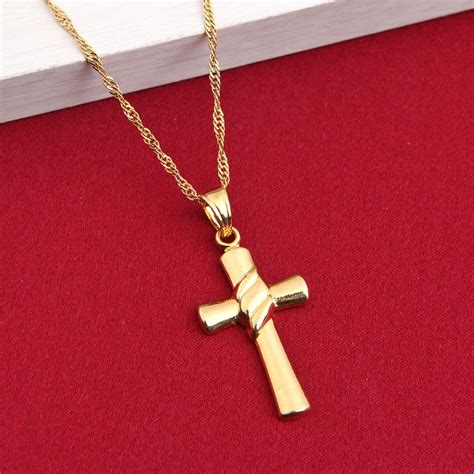 Small Gold Cross Pendant Necklace Women Girl Kids Mini Charm Pendant