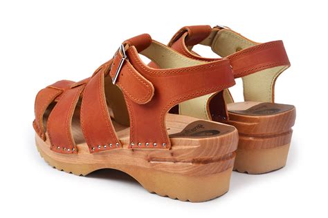 Clog Sandals In Cognac Vegetable Tanned Leather Troentorp Clogs