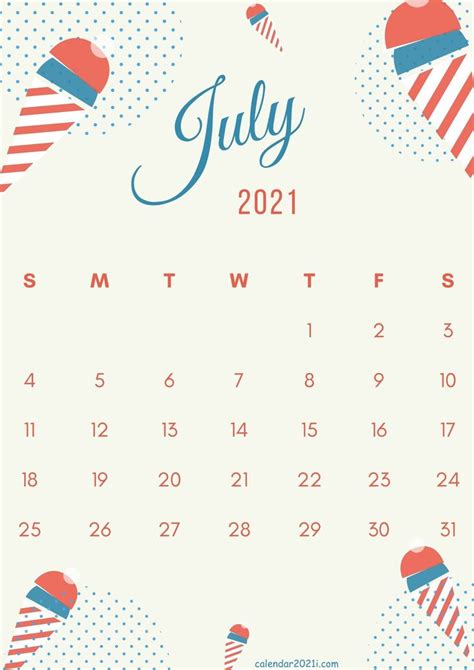 This july calendar printable is perfect to insert into a planner. Cute July 2021 calendar design template theme layout free ...