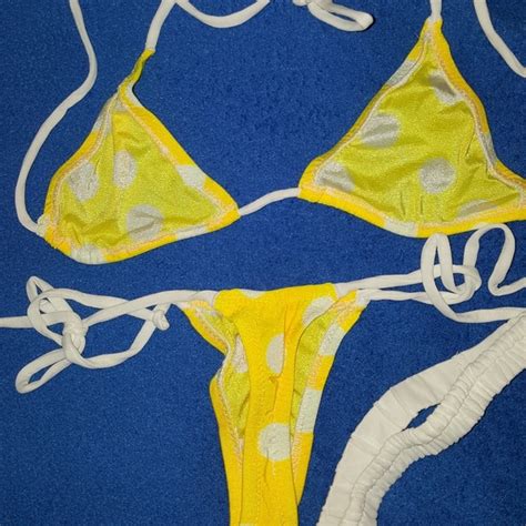 Handmade By Fluid Designs Swim Itsy Bitsy Teeny Yellow Polka Dot Bikini Lot 58 Poshmark