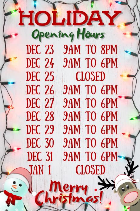 Festive Opening Hours Poster Template Postermywall