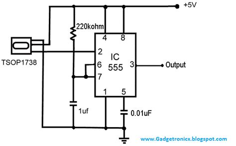 Ir Infrared Receiver Circuit Using Ic 555 And Tsop1738 Gadgetronicx