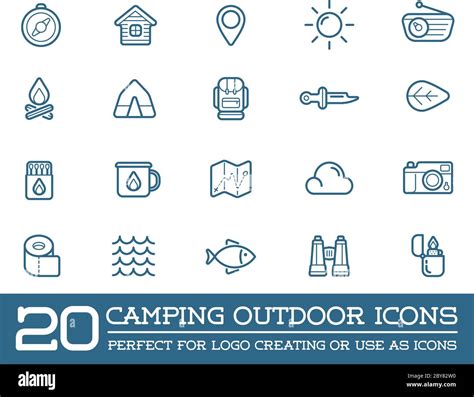 Set Of Vector Camping Camp Elements And Outdoor Activity Icons
