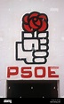 PSOE - Spanish Labour Party - logo on side of building featuring hand ...