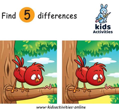 Spot 5 Differences Between Two Pictures Printable Kids Activities