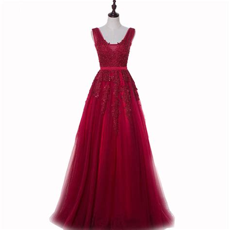 2017 Modest Burgundy Prom Dresses Long Tulle Evening Gowns Formal