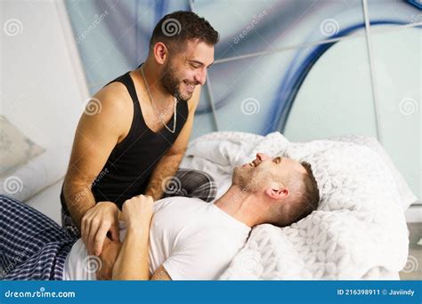 Gay Couple Tickling Each Other In Bed Stock Image Image Of Relax
