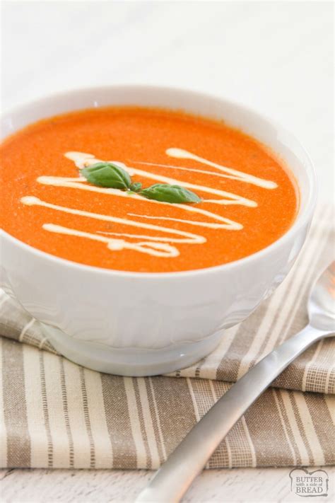 Easy Tomato Basil Soup Butter With A Side Of Bread