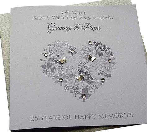 Handmade Personalised Silver 25th Wedding Anniversary Card