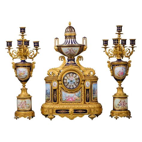 Important Napoléon Iii Gilt Bronze And Porcelain Clock Garniture Circa