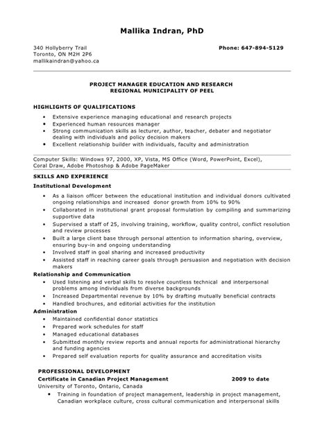 Academic curriculum vitae is used for applying for academic positions. Resume For Project Manager Position