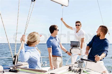 Group Of Happy Friends Traveling On A Yacht Tourism Vacation Holiday