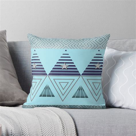 Blue And Silver Geometric Pattern Throw Pillow By Ferretsteph