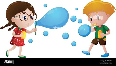 Boy And Girl Blowing Bubbles Illustration Stock Vector Image And Art Alamy