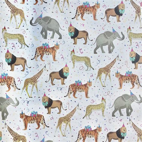 Birthday Party T Wrap Wrapping Paper Zoo Animals 8 Rolls 5ft X
