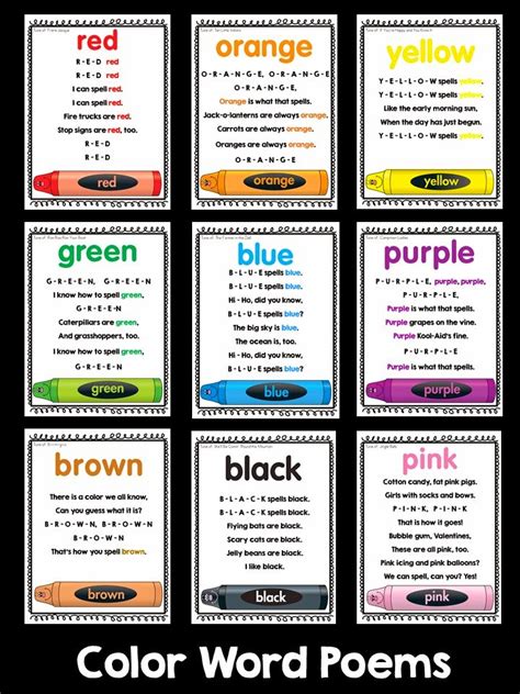 Colors And Kindergarten Color Poems Color Songs Preschool Poems