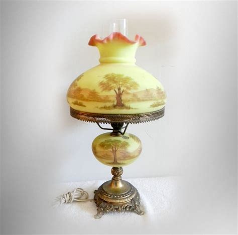 Fenton art glass iridescence jade bridesmaid shelly fenton. Fenton art glass hand painted burmese table lamp - country ...