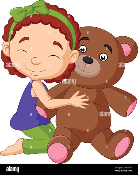Cartoon Little Girl Hugging Teddy Bear Stock Vector Image And Art Alamy