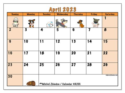 April 2023 Printable Calendar 483ss Michel Zbinden Uke Pelajaran