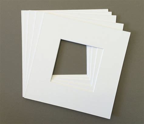 Pack Of 5 12x12 Square White Picture Mats With White Core Bevel Cut For