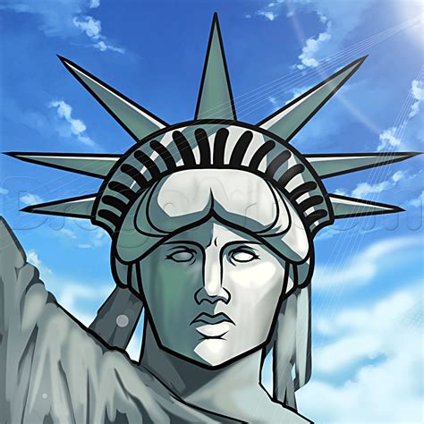 Draw a large circle and make a horizontal line below it for the chin. Learn How to Draw Statue of Liberty Face, Monuments ...