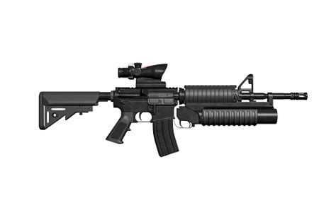 Colt M4a1 Carbine With Acog Scope And M203 Grenade Launcher Stock Photo