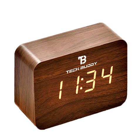 Buy Tech Buddy Wooden Digital Electronic Alarm Table Desk Clock Brown
