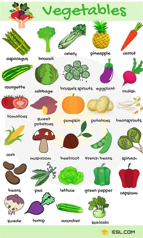 Fruits And Vegetables List English Names And Pictures • 7esl