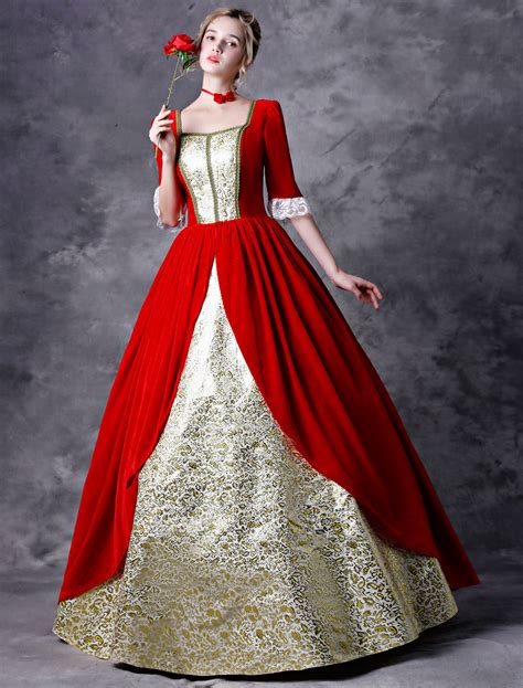 Retro Victorian Dress Costume Red Women Baroque Masquerade Ball Gowns