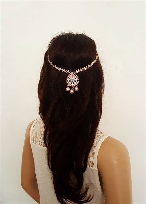 Beautiful Crystal Bridal Headpiece Light Rose Gold Headchain Hair