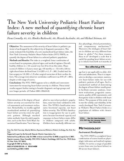 Pdf The New York University Pediatric Heart Failure Index A New
