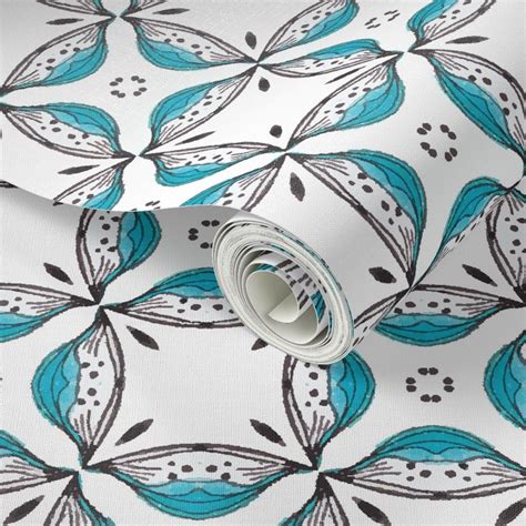 Retro Scandinavian Tile Pattern In Teal Wallpaper Spoonflower