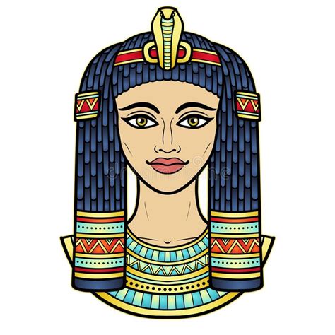 Animatiekleurenportret Van Mooie Egyptische Vrouw In Oude Haarstijl Koningin Of Prinses Goddess