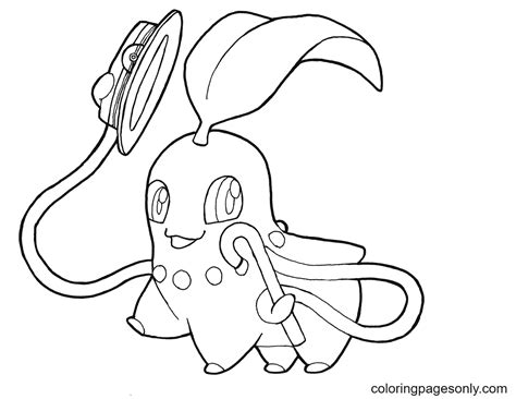 Chikorita Holding A Hat Coloring Page Free Printable Coloring Pages