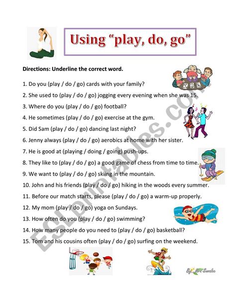 Verb Play Do Go Esl Worksheet By Sumaleeseekan