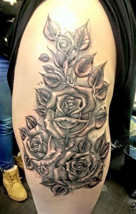 Black And Grey Leg Piece Flowers Roses Tattooist Truro Cornwall