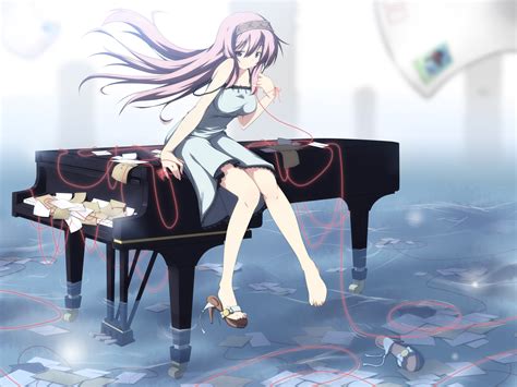 Wallpaper Anime Girl Piano Paper Rope Sadness 1920x1440