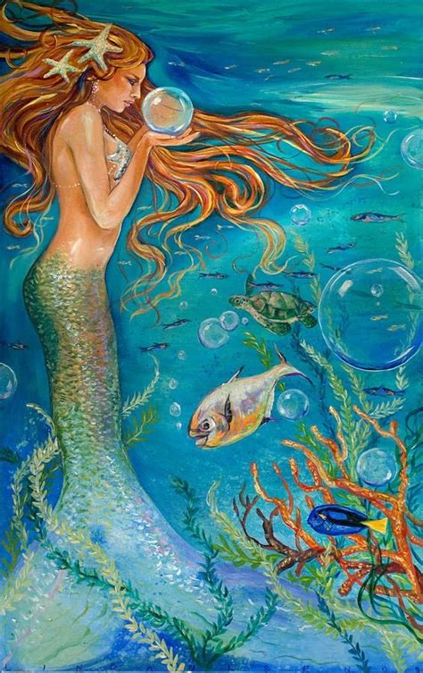 Crystal Ball Artist Linda Olsen Mermaid Canvas Mermaid Artwork