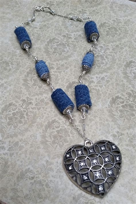 Denim Necklace Recycled Jeans Upcycled Jewelry Eco