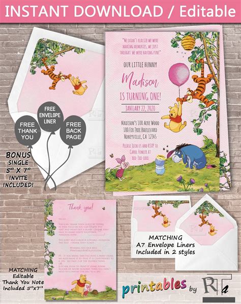 Winnie The Pooh Birthday Invitation Instant Download And Etsy In 2021