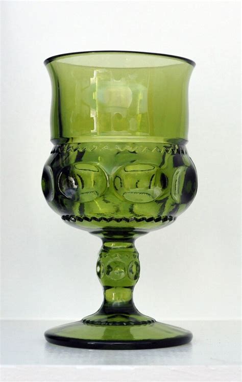 Vintage Green Pressed Glass Goblets Set Of 11