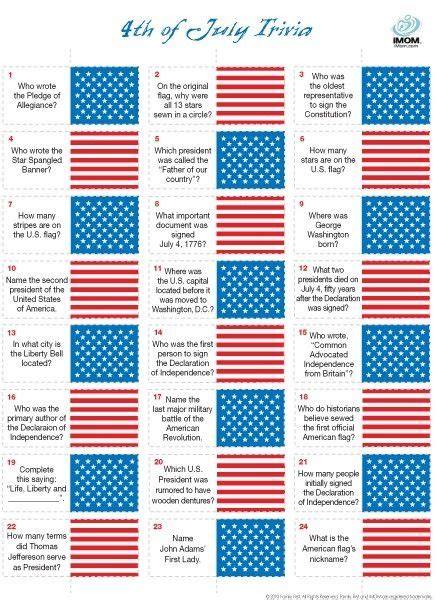 From american symbol word searches, coloring pages, and sudoku puzzles to illustrating the bill of rights and discovering the history and chemistry behind fireworks, your. Fourth of July Trivia Game-FREE PRINTABLE by marisa.mccluer | 4th of july trivia, 4th of july ...