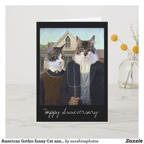 American Gothic Funny Cat Anniversary Card Funny