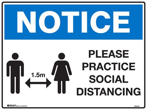 notice please practice social distancing 1 5m sign 250mm x 180mm teksal safety