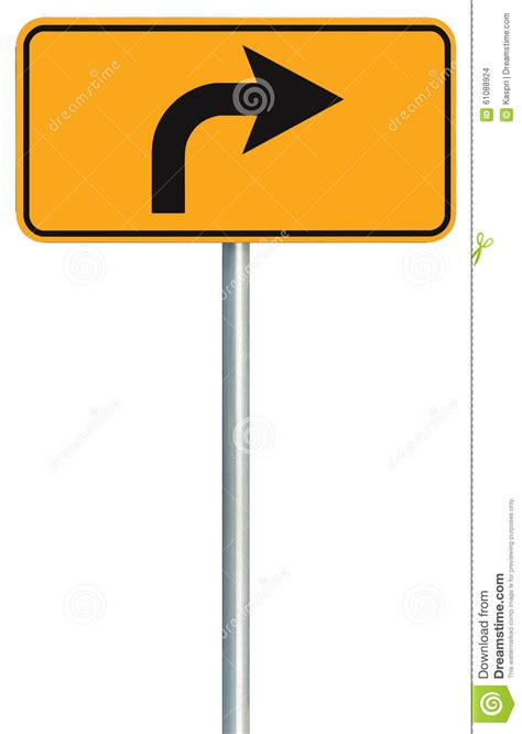 Right Turn Ahead Route Road Sign Yellow Isolated Roadside Traffic