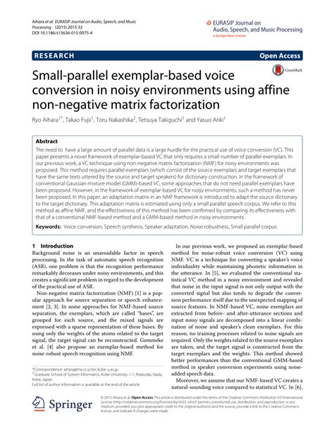 Pdf Small Parallel Exemplar Based Voice Conversion In Noisy