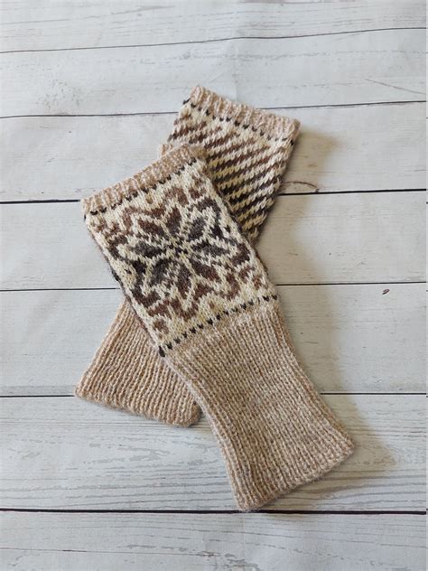 Ladies Hand Knitted Fair Isle Fingerless Gloves Etsy