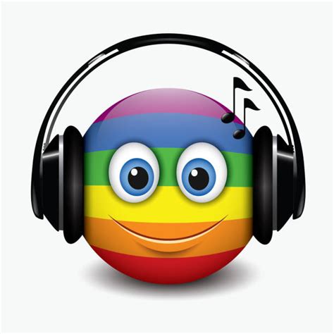 Música Emoji Emoticono Usando Auriculares Vectores Libres De Derechos